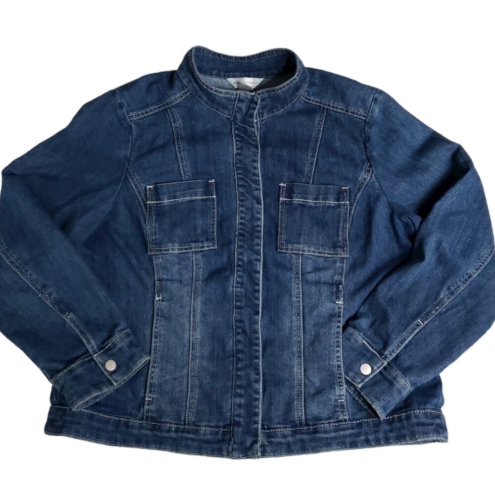 Christopher & Banks Snap Jean Jacket w Pockets - L